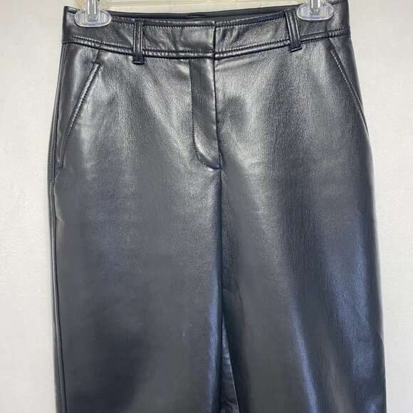 Aritzia Babaton Vegan Leather Command Cropped Pants Women Size 0 Black Mid-Rise - Picture 10 of 15